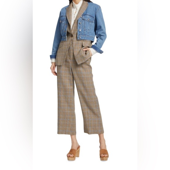 VERONICA BEARD Keaton Combo 2-Piece Denim & Check Dickey Jacket Size XL New - Picture 13 of 14